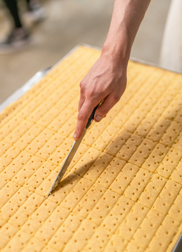 shortbread being sliced 